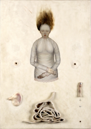 Magdalena Moskwa, bez tytułu, 2005, deska, relilef w zaprawie kredowej, 70 x 47 cm